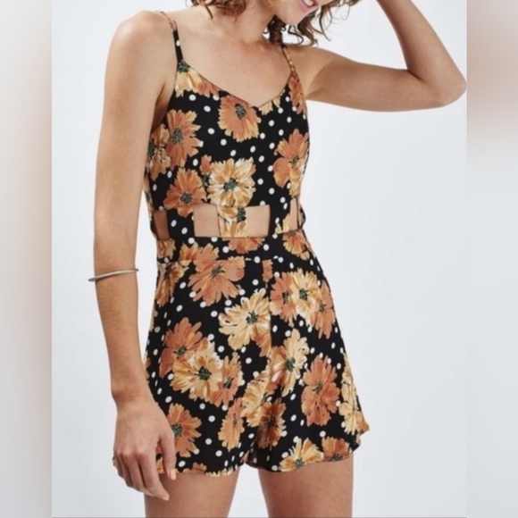 Topshop Floral Polka Dot Cutout Romper - Picture 1 of 9